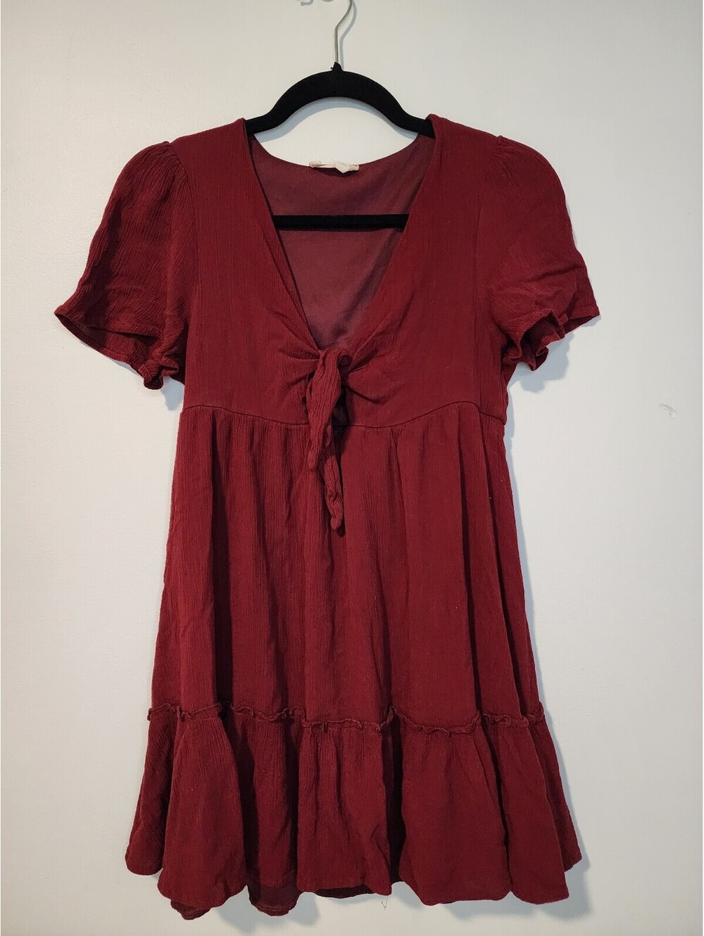 Altar'd State Burgundy Tie-Front Short Sleeve Dress Size Small